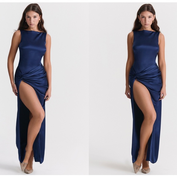 HOUSE OF CB 'Roxanne' Navy blue Thigh Slit Maxi Dress NWOT size S - Picture 15 of 16